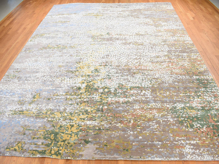 12'0" x 15'0" New Hand Knotted Brown Wool & Pure Silk Rectangle Oriental Rug - MOA10287649