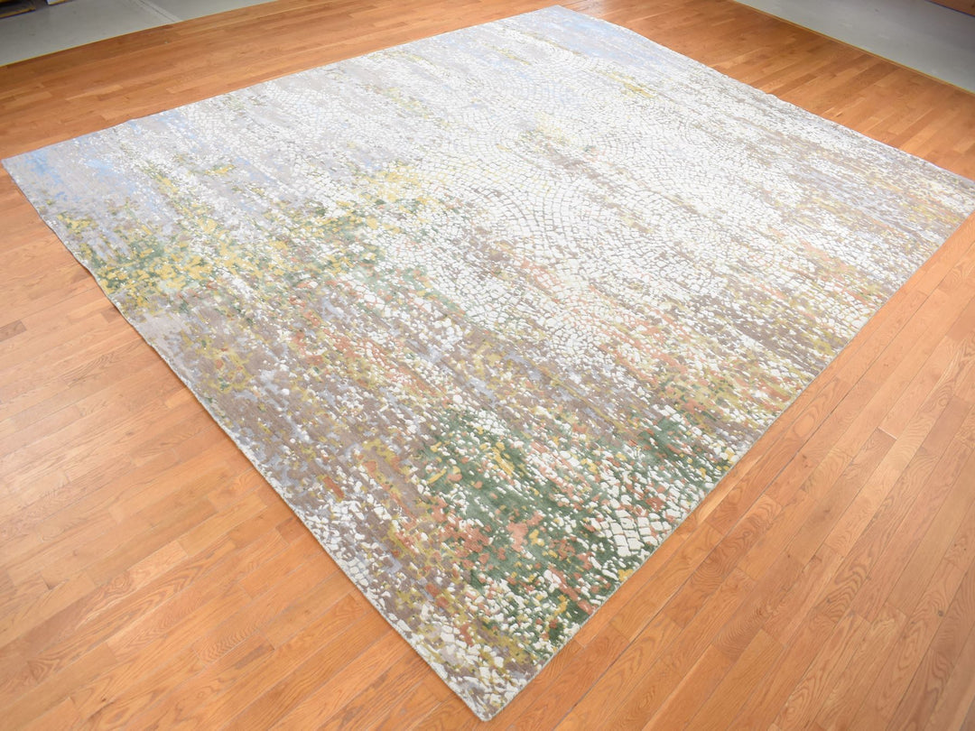 12'0" x 15'0" New Hand Knotted Brown Wool & Pure Silk Rectangle Oriental Rug - MOA10287649