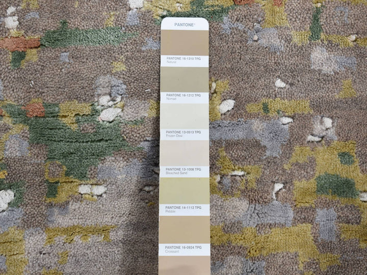 12'0" x 15'0" New Hand Knotted Brown Wool & Pure Silk Rectangle Oriental Rug - MOA10287649