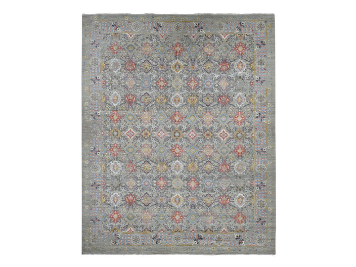 12'0" x 15'1" New Hand Knotted Grey Wool & Pure Silk Rectangle Oriental Rug - MOA10287650