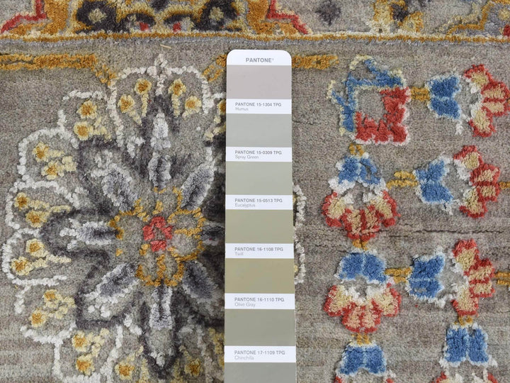 12'0" x 15'1" New Hand Knotted Grey Wool & Pure Silk Rectangle Oriental Rug - MOA10287650