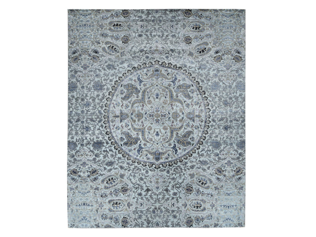 12'0" x 15'0" New Hand Knotted Grey Wool & Silk Rectangle Oriental Rug - MOA10287652