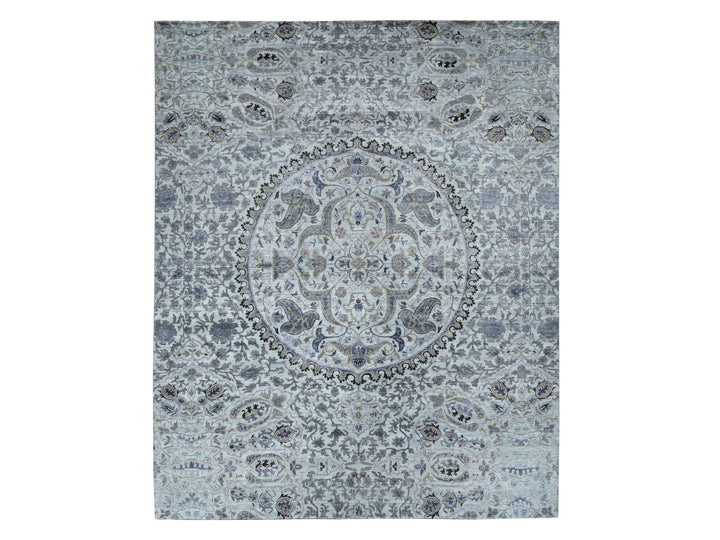 12'0" x 15'0" New Hand Knotted Grey Wool & Silk Rectangle Oriental Rug - MOA10287652