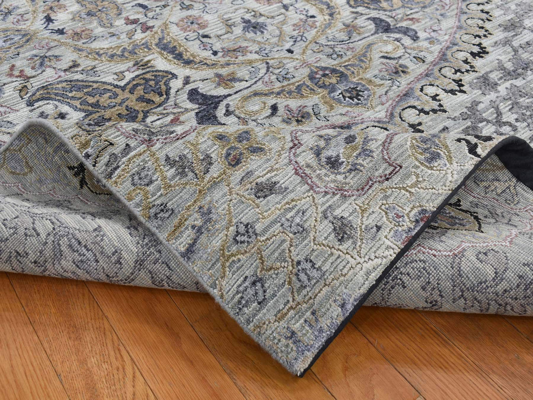 12'0" x 15'0" New Hand Knotted Grey Wool & Silk Rectangle Oriental Rug - MOA10287652