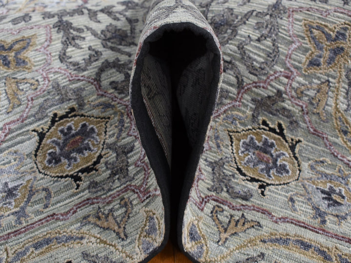 12'0" x 15'0" New Hand Knotted Grey Wool & Silk Rectangle Oriental Rug - MOA10287652