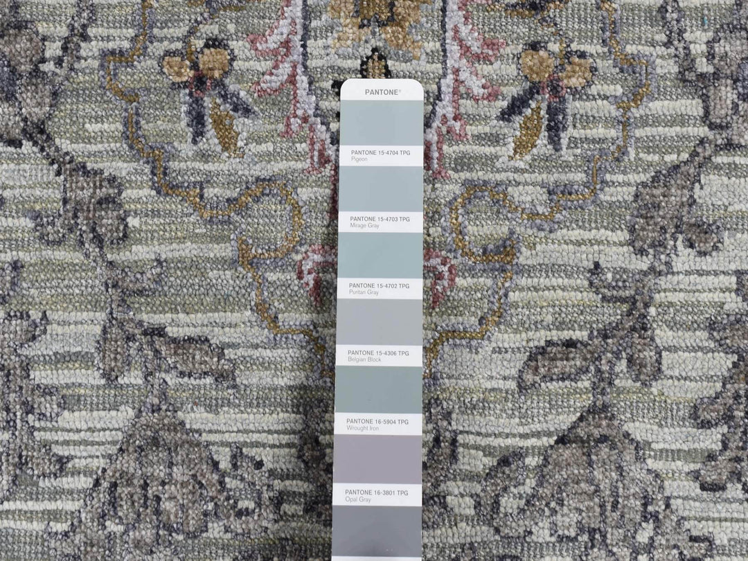 12'0" x 15'0" New Hand Knotted Grey Wool & Silk Rectangle Oriental Rug - MOA10287652