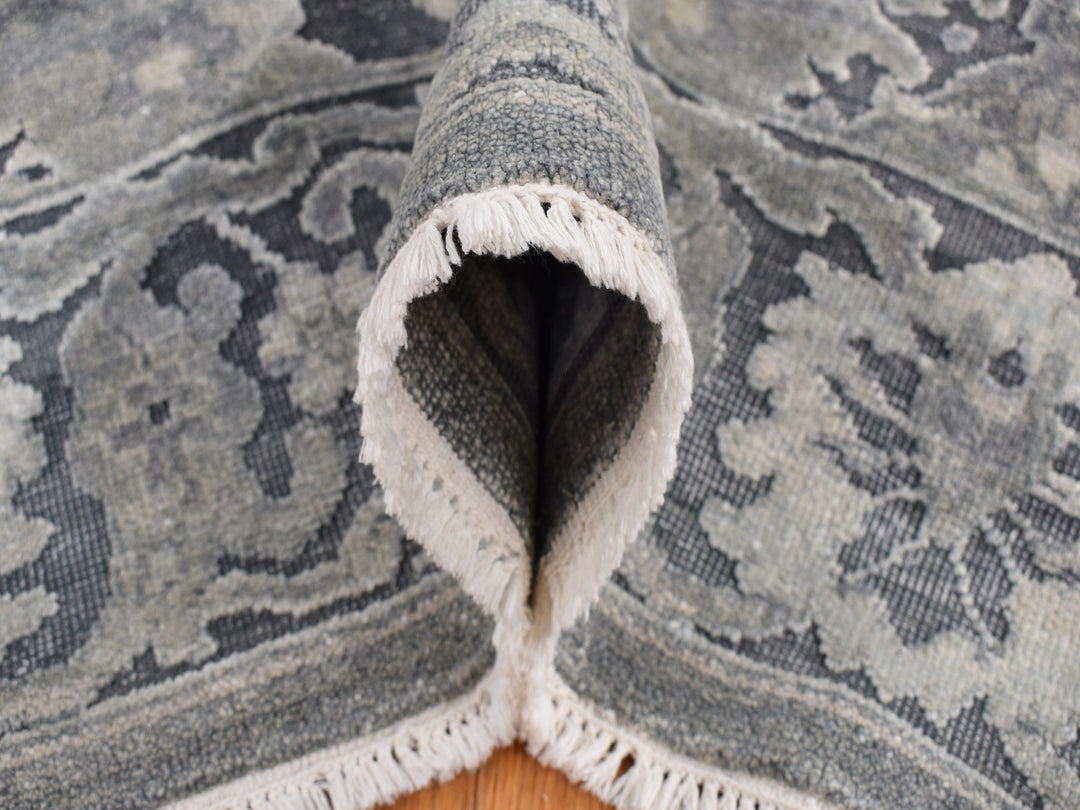 11'10" x 14'10" New Hand Knotted Grey Wool & Silk Rectangle Oriental Rug - MOA10287653
