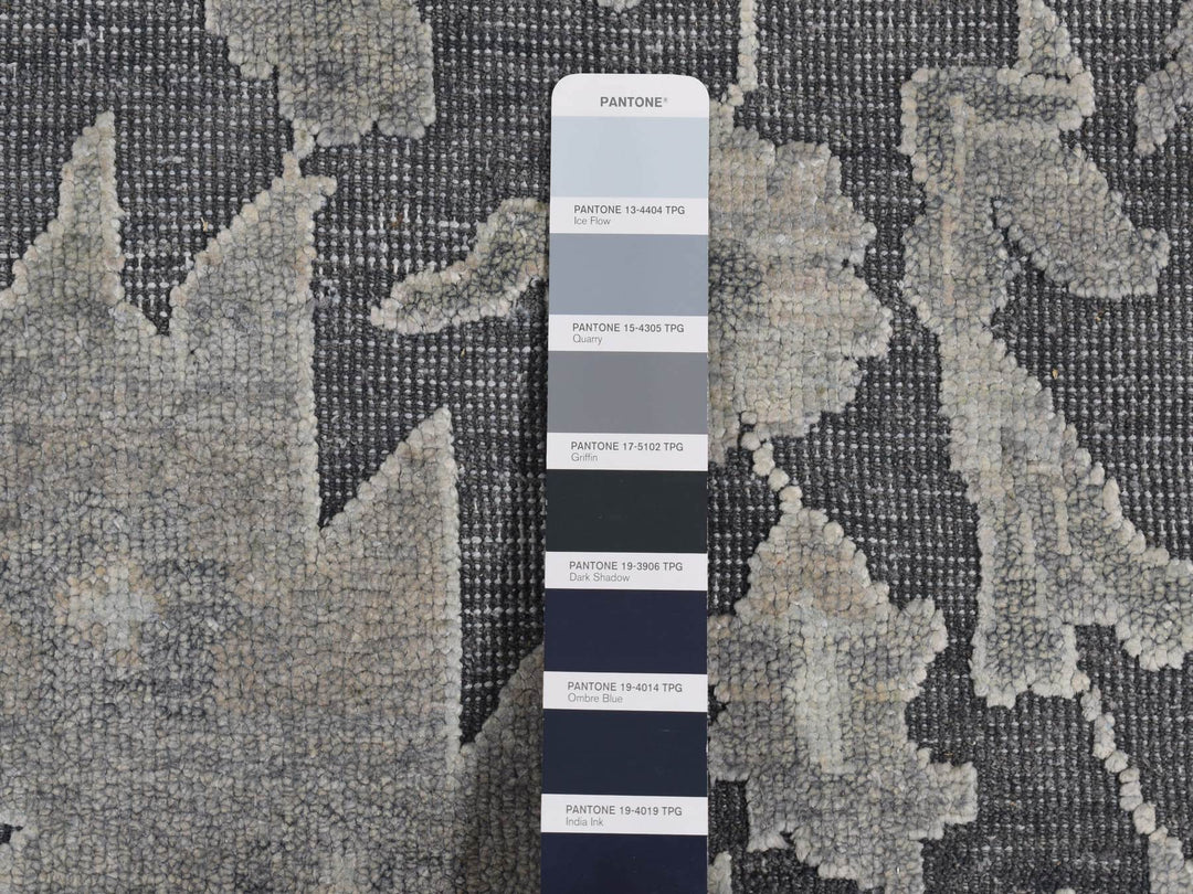 11'10" x 14'10" New Hand Knotted Grey Wool & Silk Rectangle Oriental Rug - MOA10287653