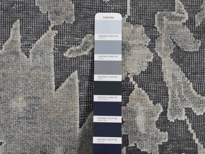 11'10" x 14'10" New Hand Knotted Grey Wool & Silk Rectangle Oriental Rug - MOA10287653