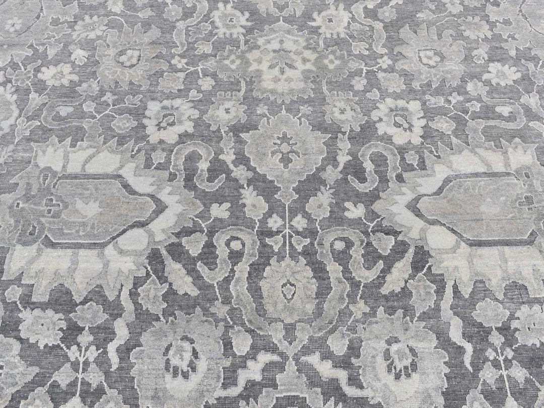 11'10" x 14'10" New Hand Knotted Grey Wool & Silk Rectangle Oriental Rug - MOA10287653