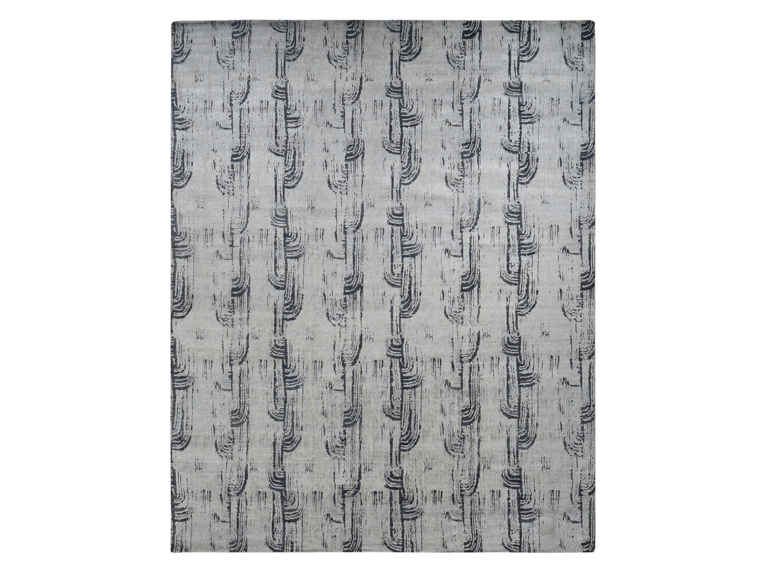 11'9" x 14'10" New Hand Knotted Grey Wool & Silk Rectangle Oriental Rug - MOA10287662