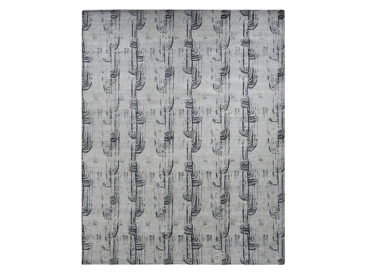 11'9" x 14'10" New Hand Knotted Grey Wool & Silk Rectangle Oriental Rug - MOA10287662