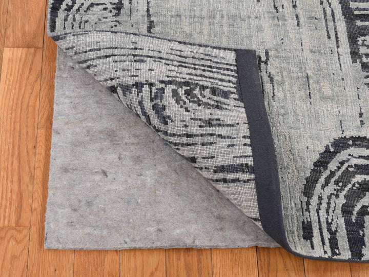 11'9" x 14'10" New Hand Knotted Grey Wool & Silk Rectangle Oriental Rug - MOA10287662