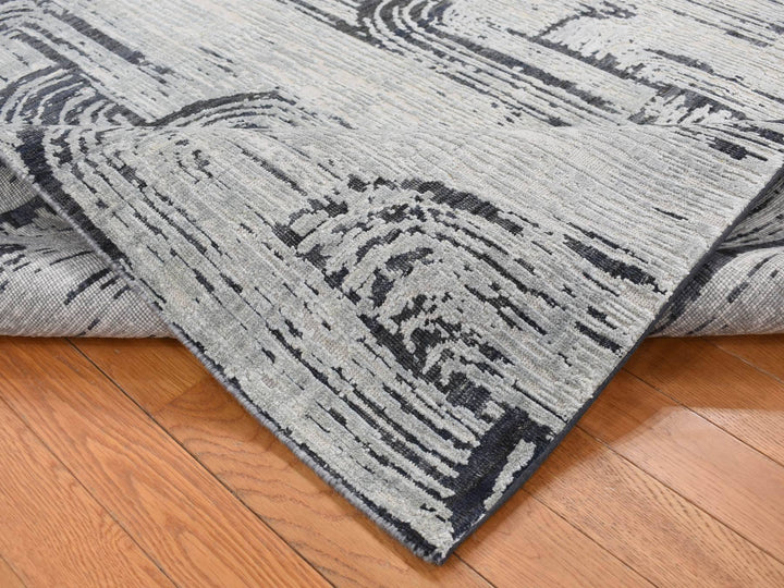 11'9" x 14'10" New Hand Knotted Grey Wool & Silk Rectangle Oriental Rug - MOA10287662