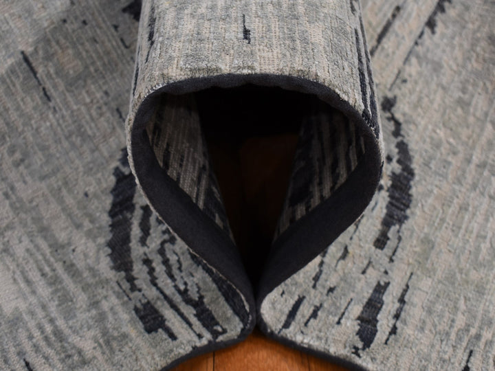 11'9" x 14'10" New Hand Knotted Grey Wool & Silk Rectangle Oriental Rug - MOA10287662