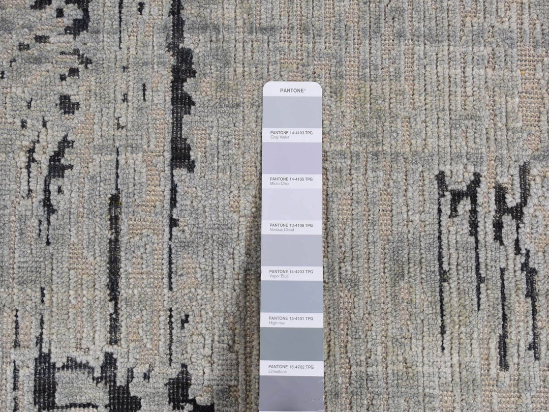 11'9" x 14'10" New Hand Knotted Grey Wool & Silk Rectangle Oriental Rug - MOA10287662