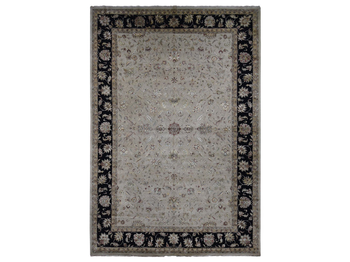 12'0" x 18'2" New Hand Knotted Ivory Wool & Silk Rectangle Oriental Rug - MOA10287666