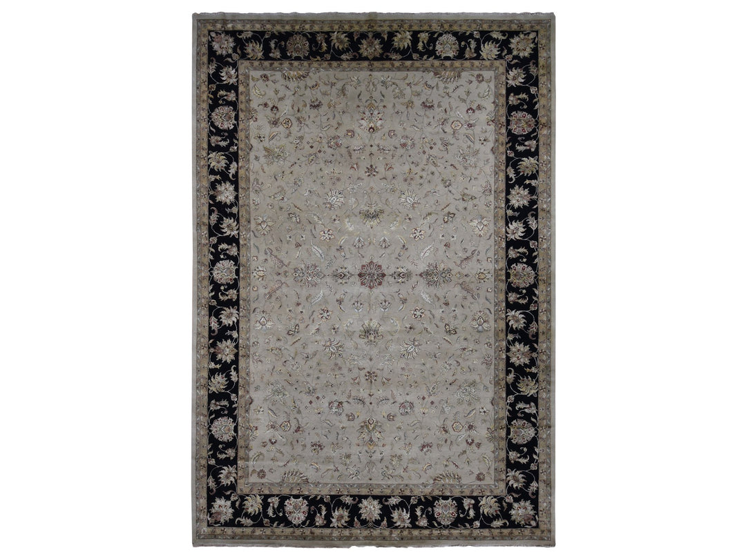 12'0" x 18'2" New Hand Knotted Ivory Wool & Silk Rectangle Oriental Rug - MOA10287666
