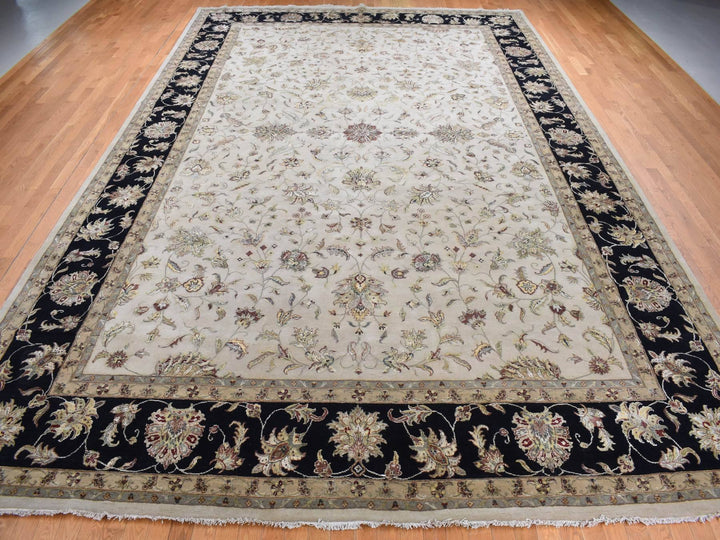 12'0" x 18'2" New Hand Knotted Ivory Wool & Silk Rectangle Oriental Rug - MOA10287666