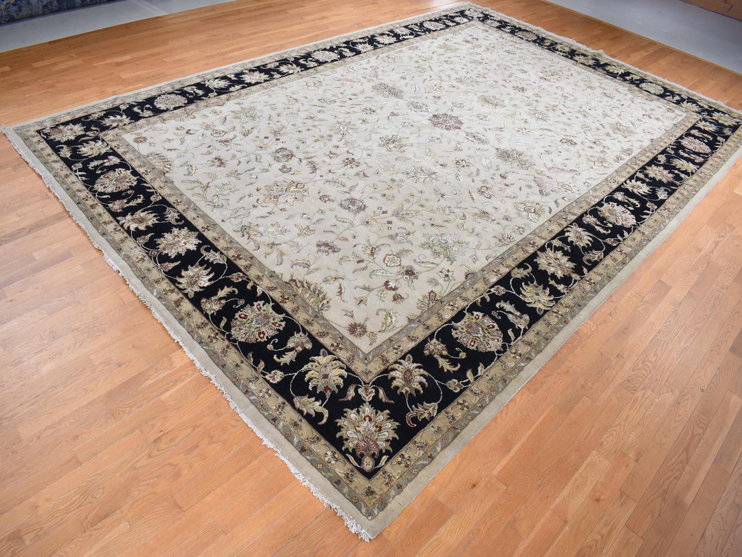 12'0" x 18'2" New Hand Knotted Ivory Wool & Silk Rectangle Oriental Rug - MOA10287666