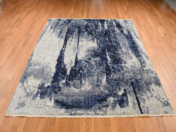 12'0" x 14'9" New Hand Knotted Blue Wool & Silk Rectangle Oriental Rug - MOA10287667