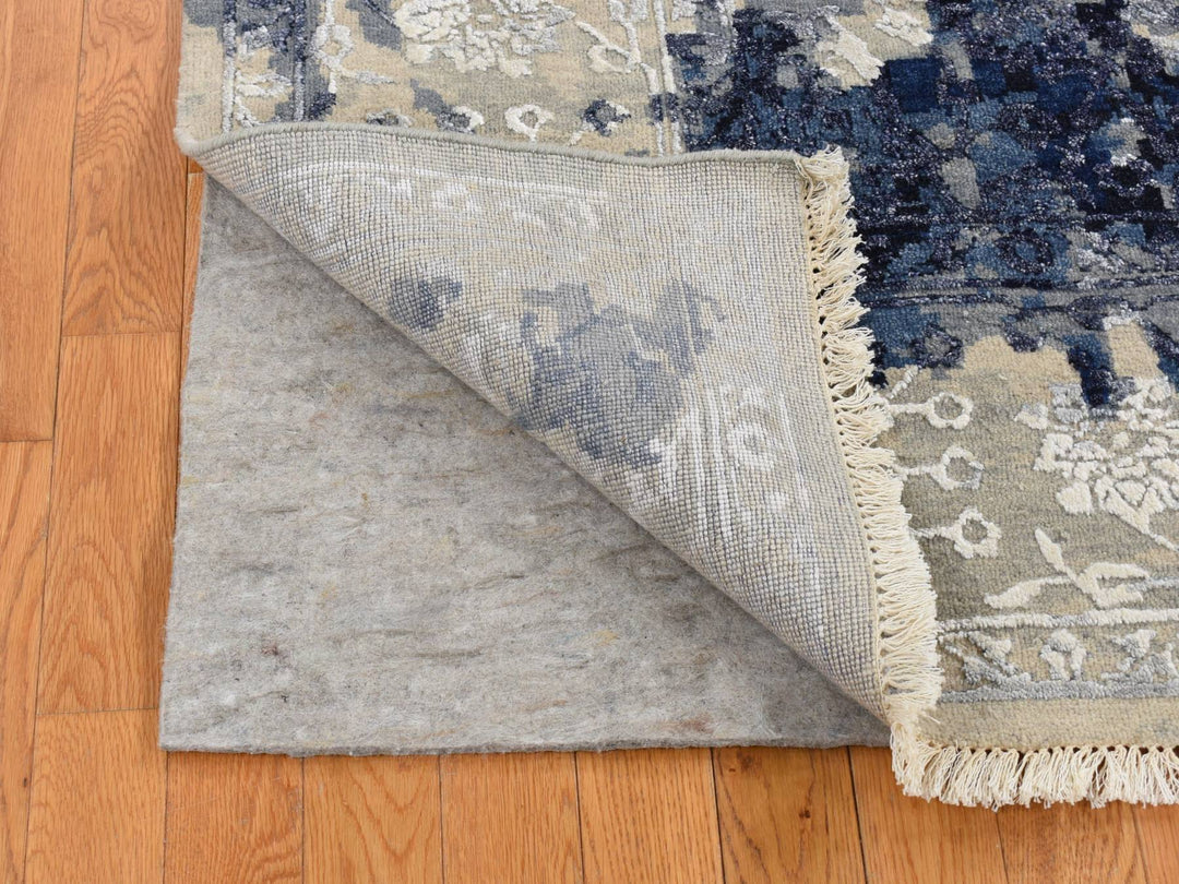 12'0" x 14'9" New Hand Knotted Blue Wool & Silk Rectangle Oriental Rug - MOA10287667