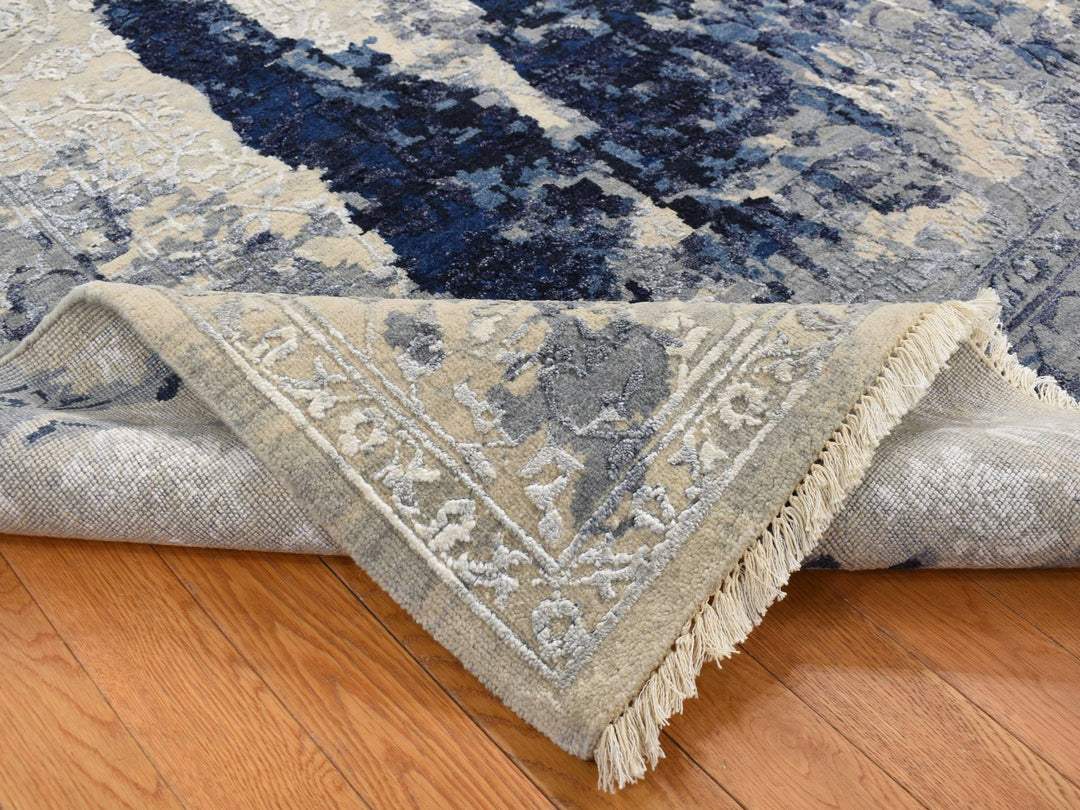 12'0" x 14'9" New Hand Knotted Blue Wool & Silk Rectangle Oriental Rug - MOA10287667