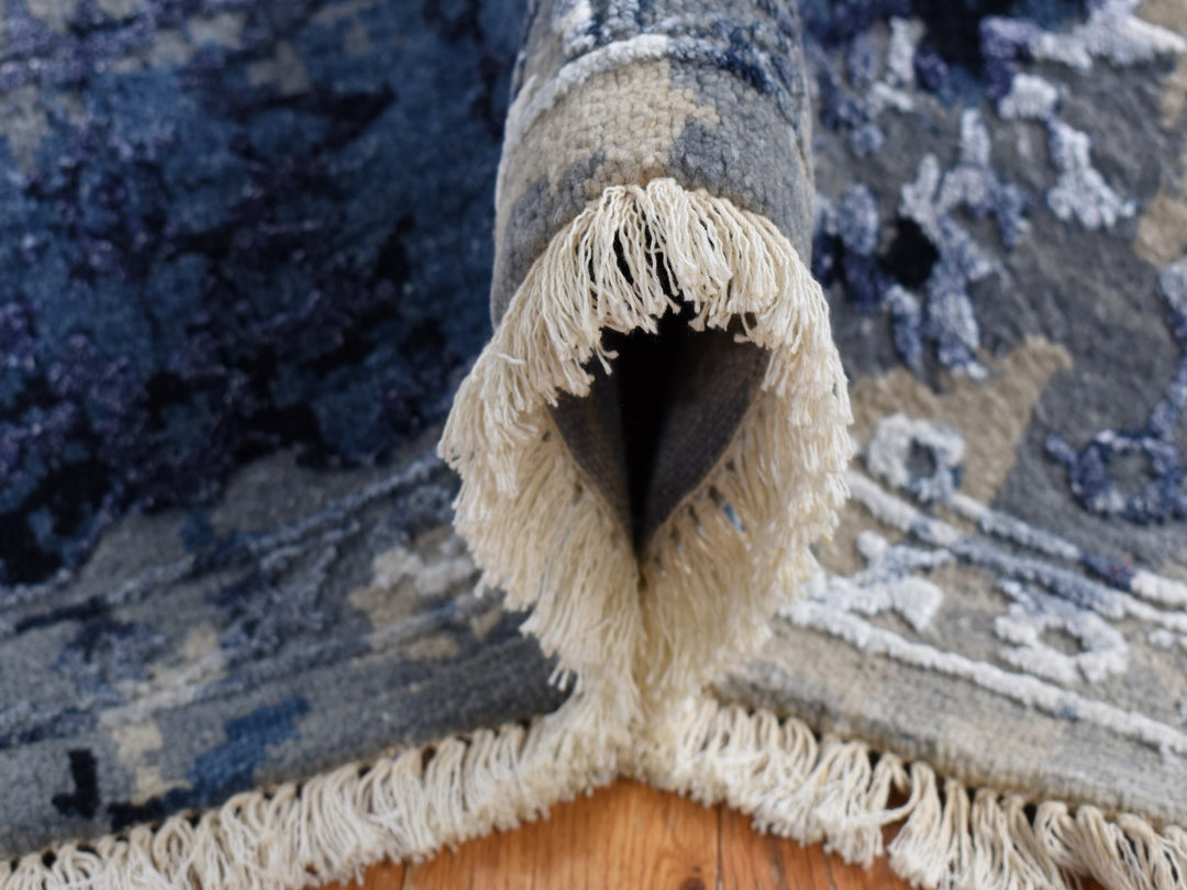 12'0" x 14'9" New Hand Knotted Blue Wool & Silk Rectangle Oriental Rug - MOA10287667