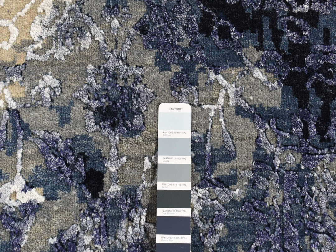 12'0" x 14'9" New Hand Knotted Blue Wool & Silk Rectangle Oriental Rug - MOA10287667