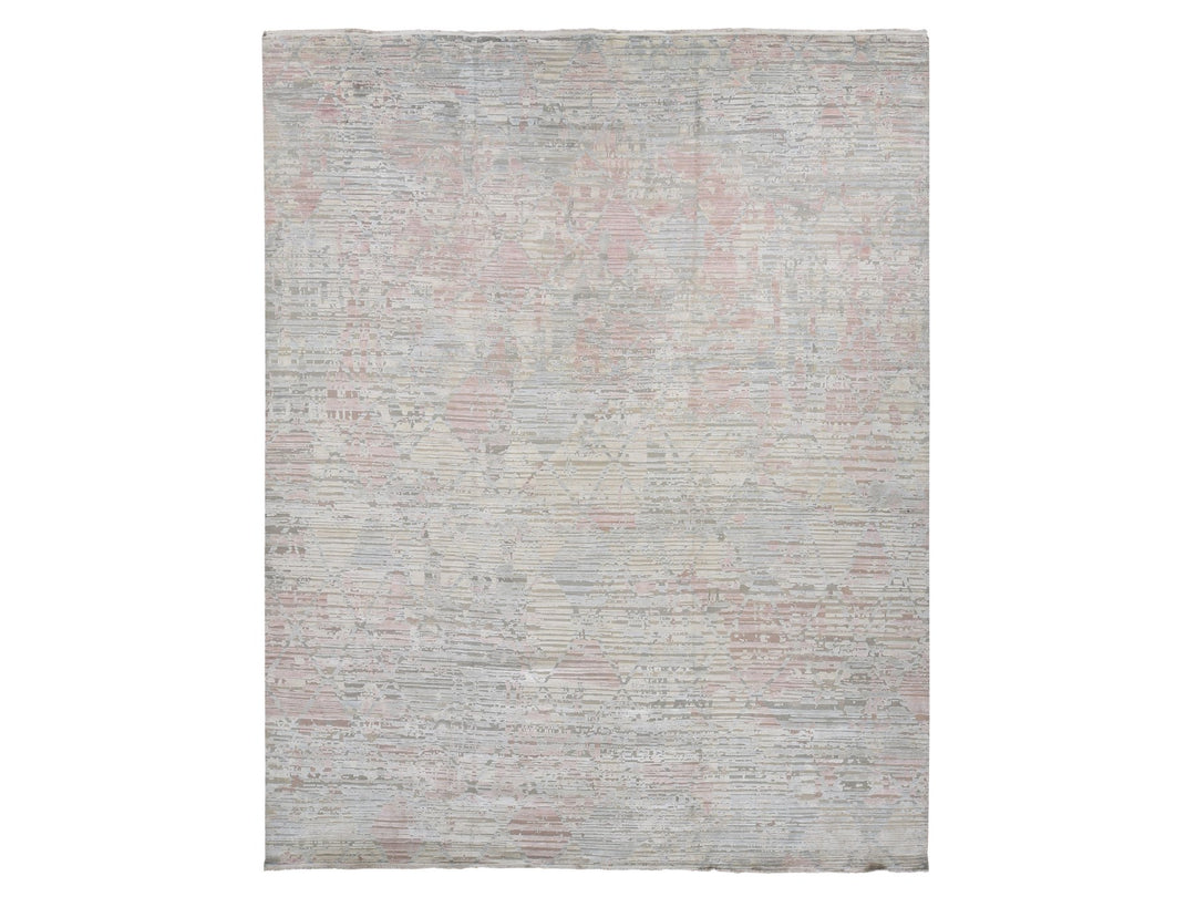 12'0" x 15'3" New Hand Knotted Ivory Wool & Silk Rectangle Oriental Rug - MOA10287674