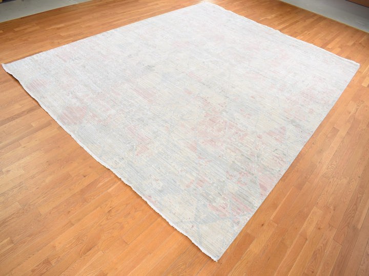 12'0" x 15'3" New Hand Knotted Ivory Wool & Silk Rectangle Oriental Rug - MOA10287674