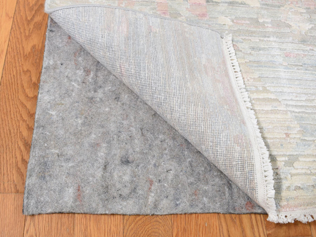 12'0" x 15'3" New Hand Knotted Ivory Wool & Silk Rectangle Oriental Rug - MOA10287674