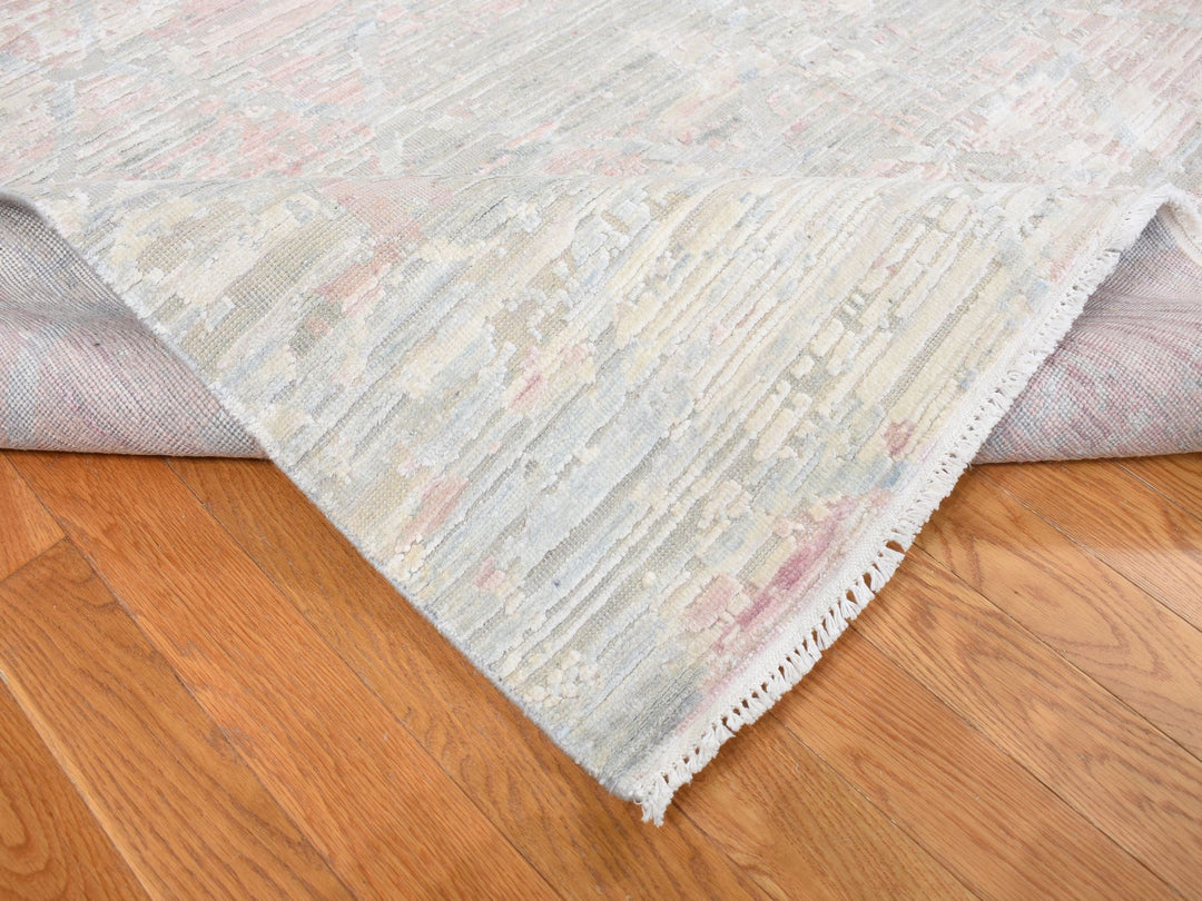 12'0" x 15'3" New Hand Knotted Ivory Wool & Silk Rectangle Oriental Rug - MOA10287674