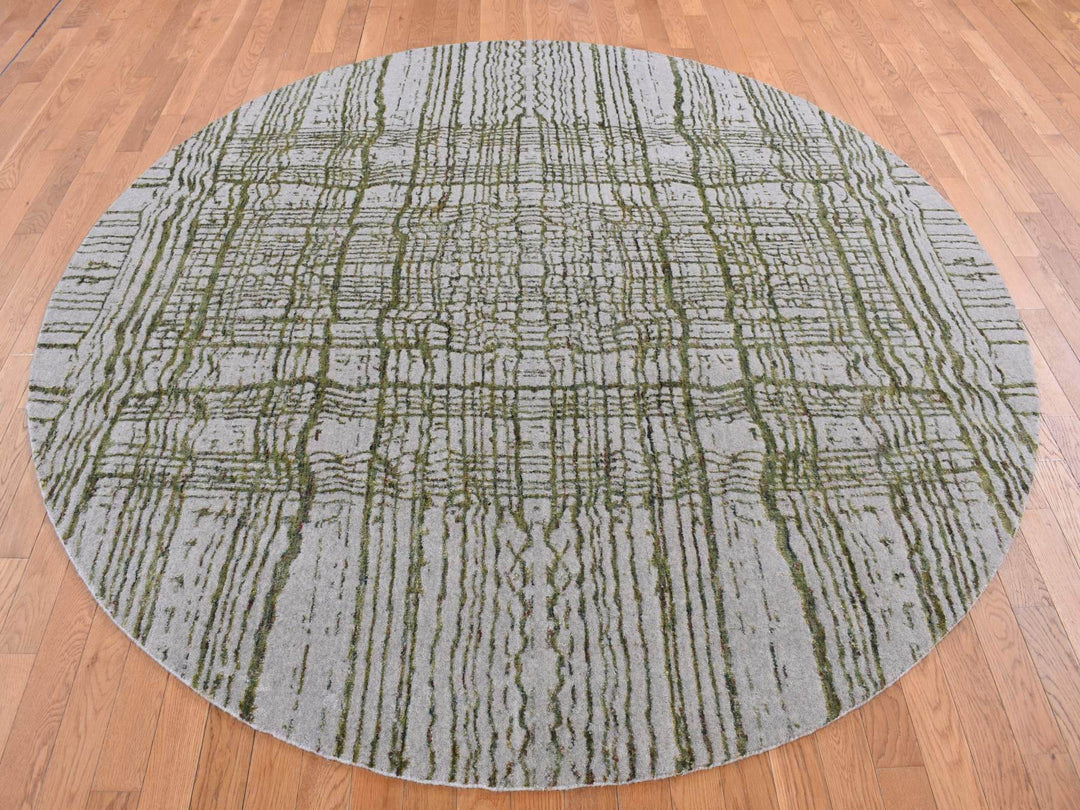 5'10" x 5'10" New Hand Loomed Grey Wool Round Oriental Rug - MOA10287712