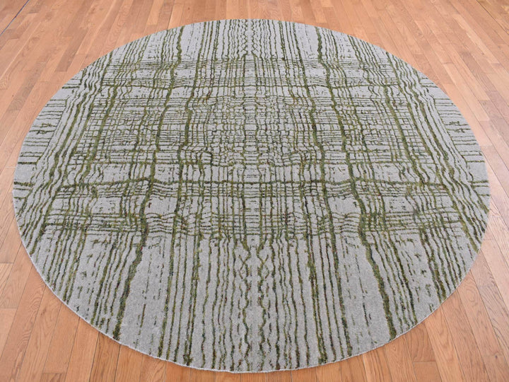 5'10" x 5'10" New Hand Loomed Grey Wool Round Oriental Rug - MOA10287712