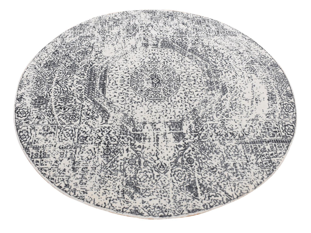 6'0" x 6'0" New Hand Loomed Ivory Wool Round Oriental Rug - MOA10287714