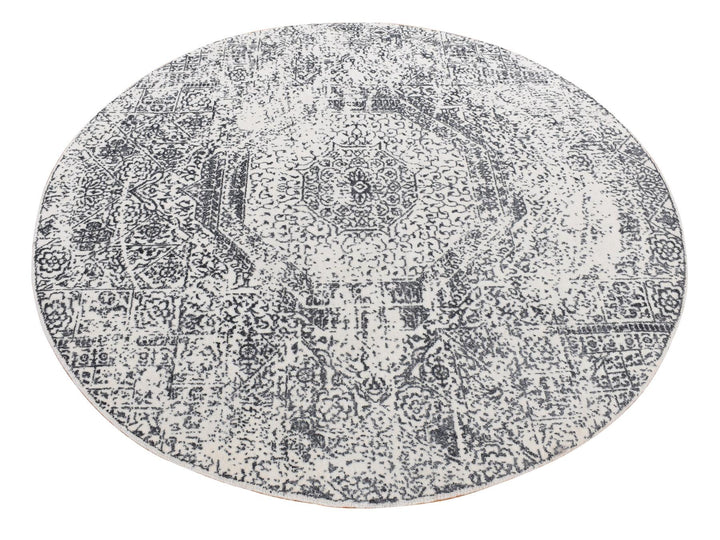 6'0" x 6'0" New Hand Loomed Ivory Wool Round Oriental Rug - MOA10287714