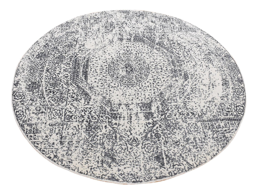 6'0" x 6'0" New Hand Loomed Ivory Wool Round Oriental Rug - MOA10287715