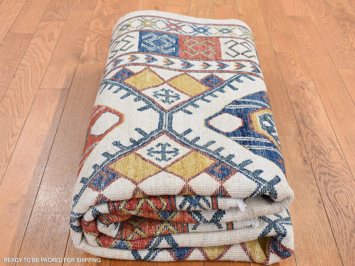 4'10" x 7'0" New Hand Knotted Ivory Wool Rectangle Oriental Rug - MOA10287764