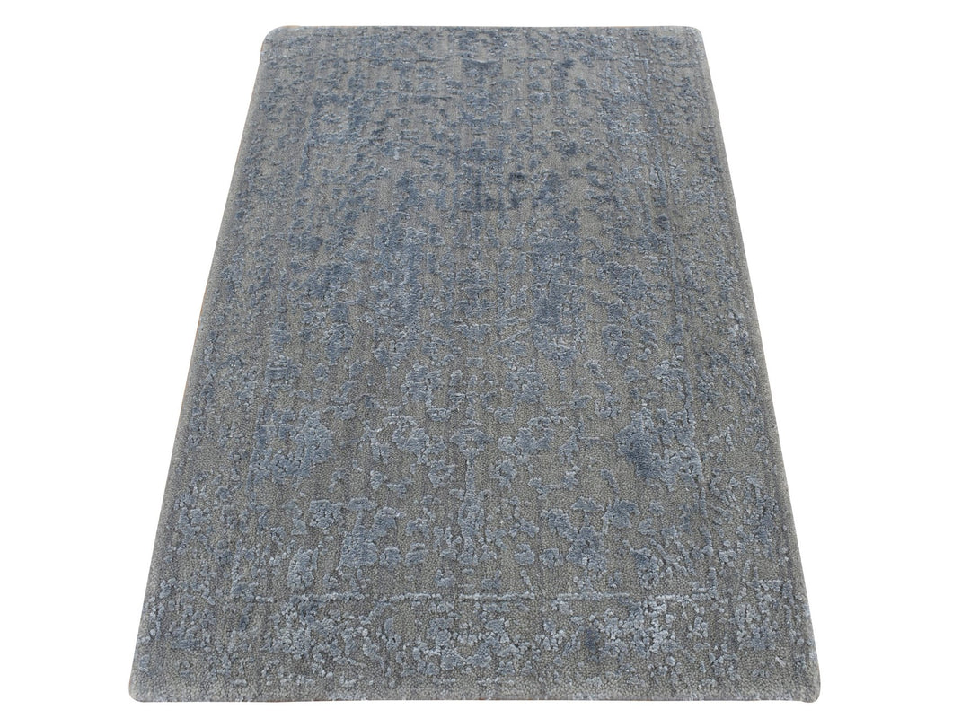 2'0" x 2'10" New Hand Loomed Grey Wool & Silk Rectangle Oriental Rug - MOA10287804