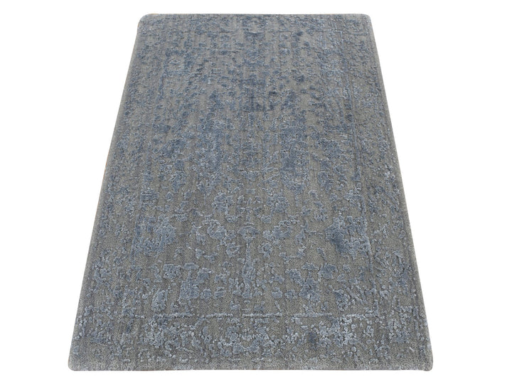 2'0" x 2'10" New Hand Loomed Grey Wool & Silk Rectangle Oriental Rug - MOA10287804