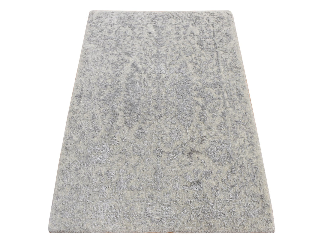 2'0" x 3'0" New Hand Loomed Grey Wool & Silk Rectangle Oriental Rug - MOA10287812