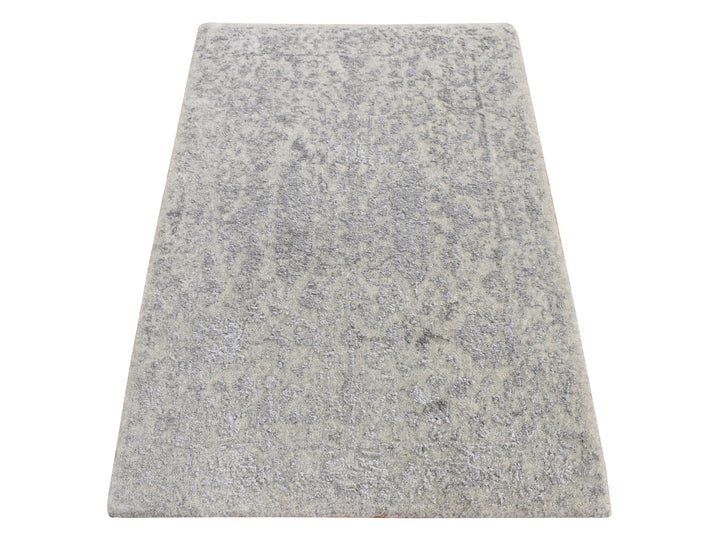 2'0" x 3'0" New Hand Loomed Grey Wool & Silk Rectangle Oriental Rug - MOA10287812