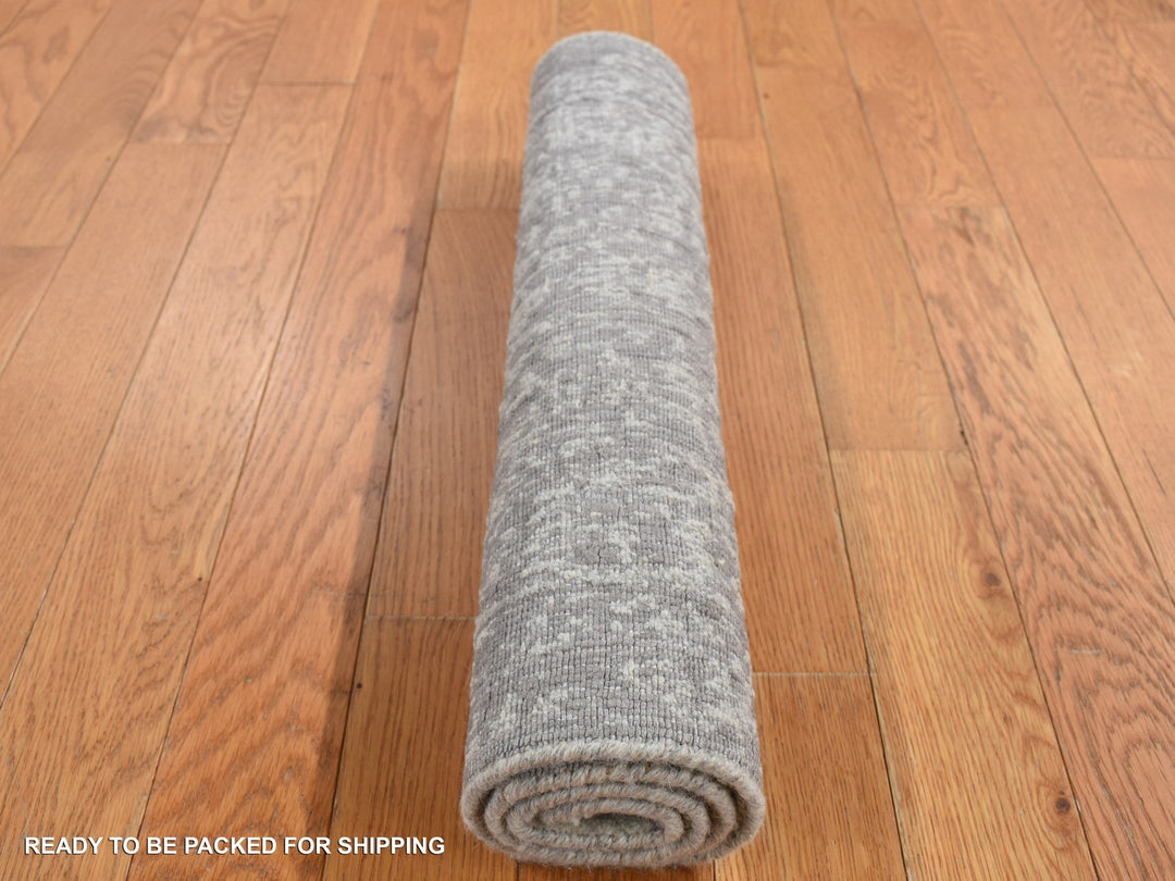 2'0" x 3'0" New Hand Loomed Grey Wool & Silk Rectangle Oriental Rug - MOA10287812