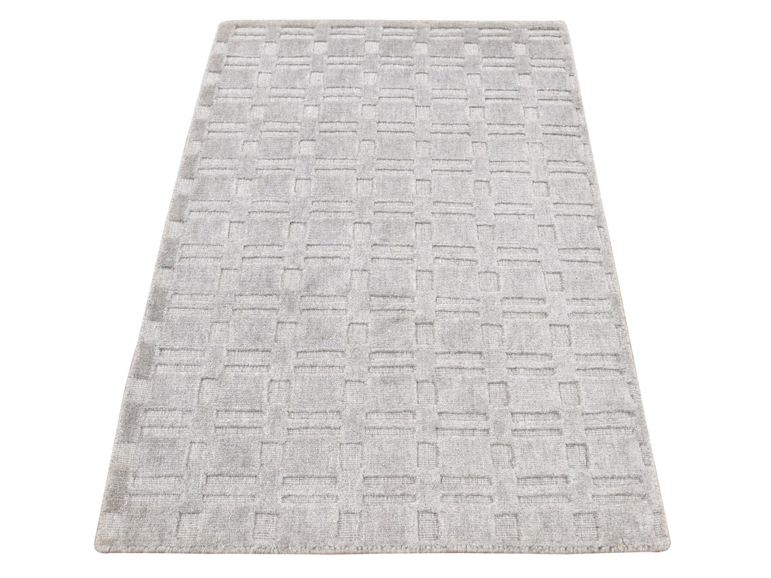 2'0" x 3'0" New Hand Loomed Grey Wool Rectangle Oriental Rug - MOA10287823