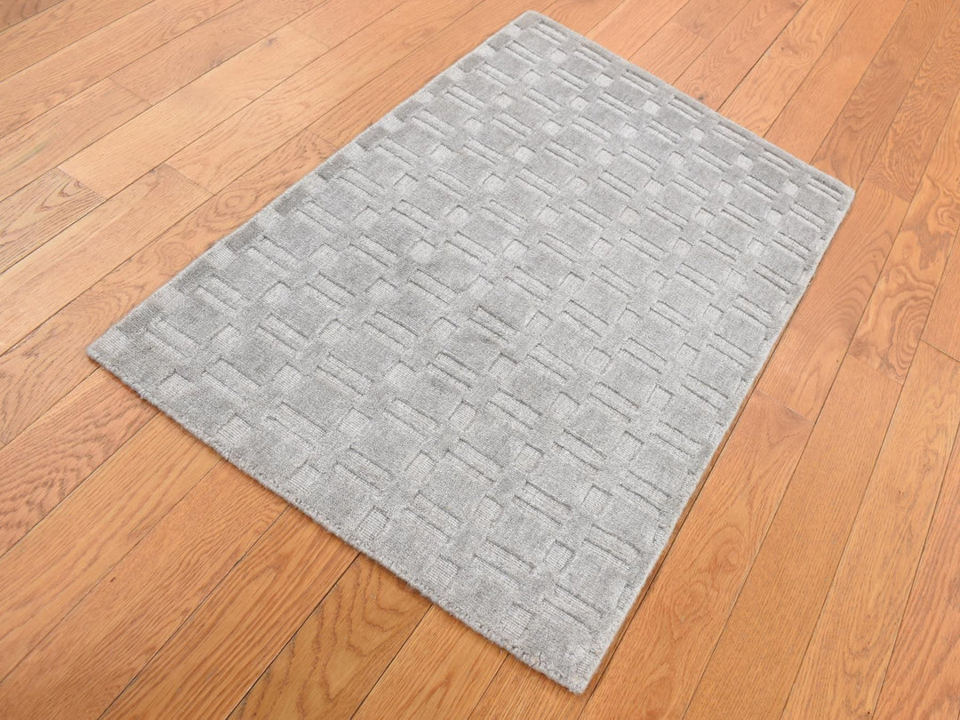2'0" x 3'0" New Hand Loomed Grey Wool Rectangle Oriental Rug - MOA10287823