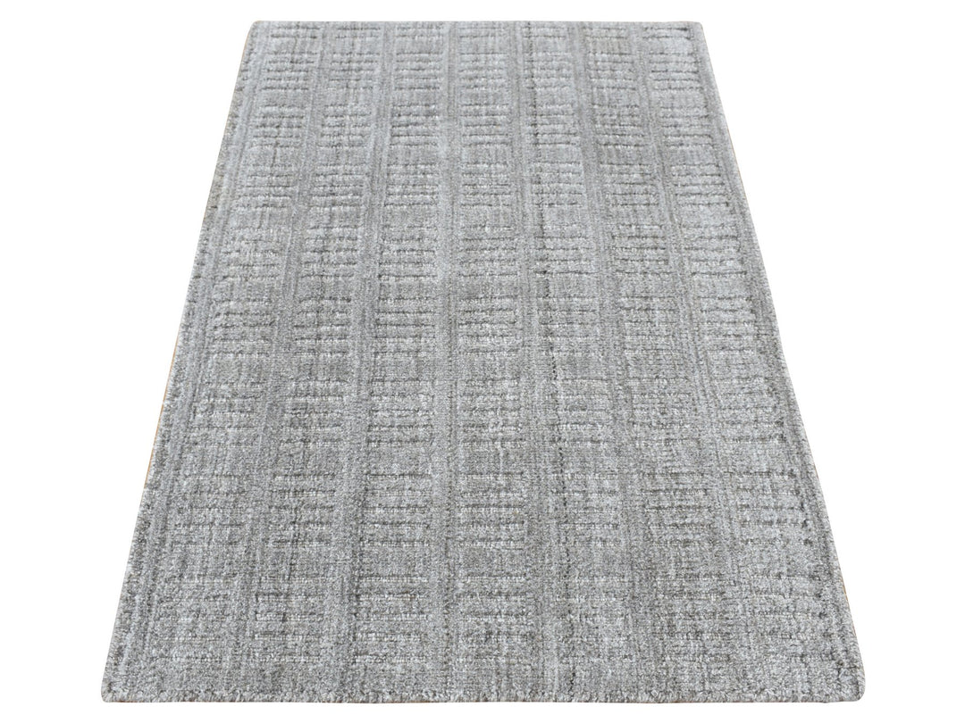 2'0" x 3'0" New Hand Loomed Grey Wool Rectangle Oriental Rug - MOA10287825