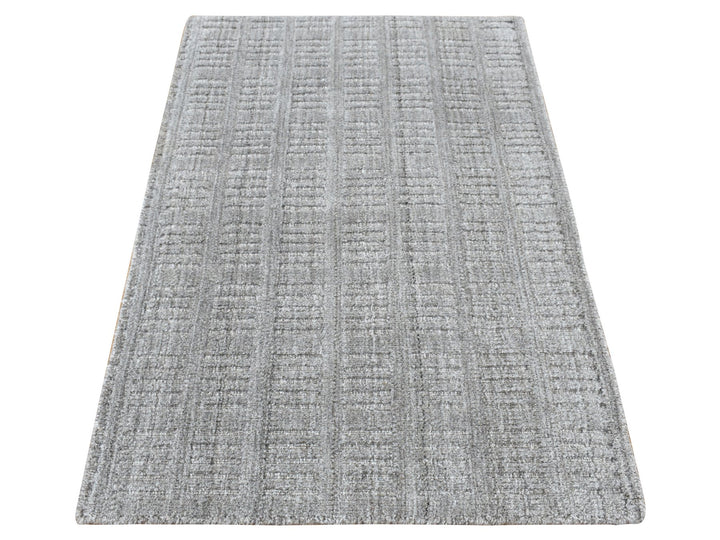 2'0" x 3'0" New Hand Loomed Grey Wool Rectangle Oriental Rug - MOA10287825