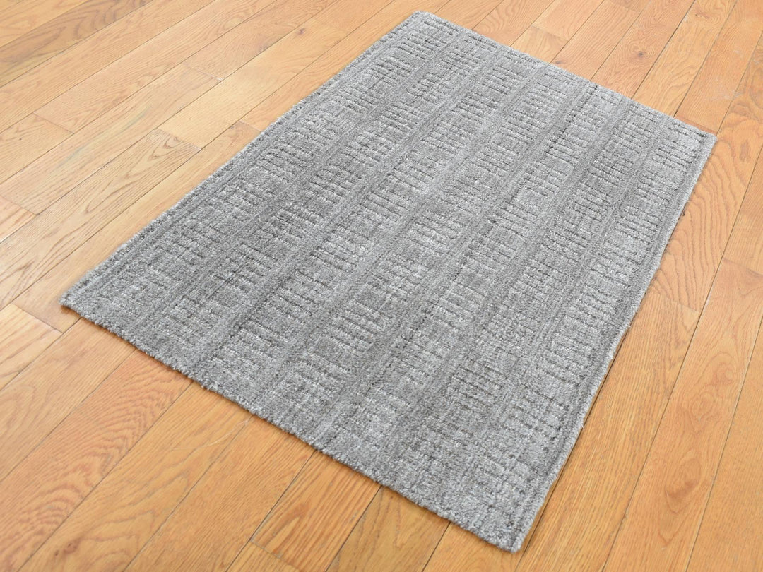 2'0" x 3'0" New Hand Loomed Grey Wool Rectangle Oriental Rug - MOA10287825
