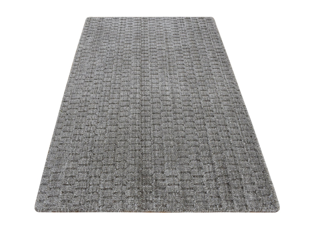 2'0" x 3'0" New Hand Loomed Grey Wool Rectangle Oriental Rug - MOA10287830